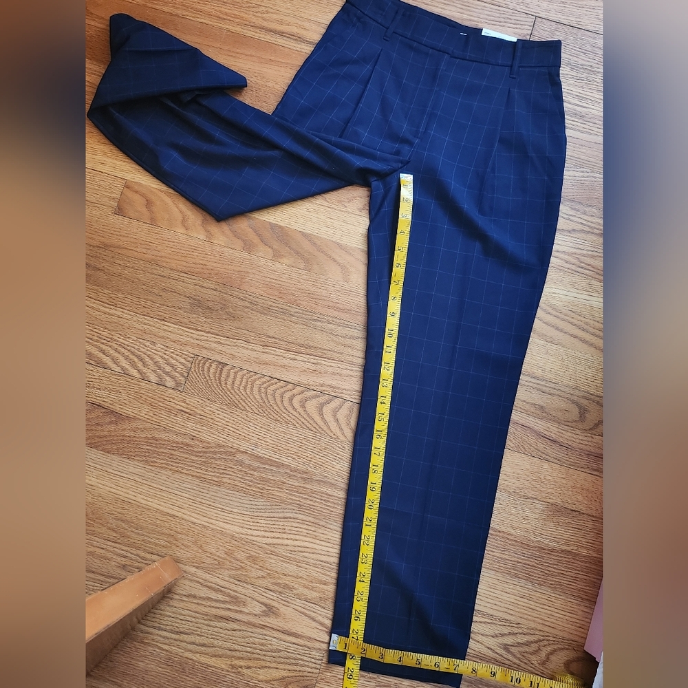 Nine West-Navy Checkered Pants Straight Leg High Rise Size 2 - Picture 13 of 15